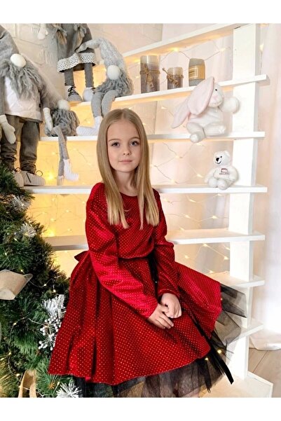 Kumsals Kids Boutique Kız Çocuk Tül Detaylı Simli Yılbaşı Abiyesi