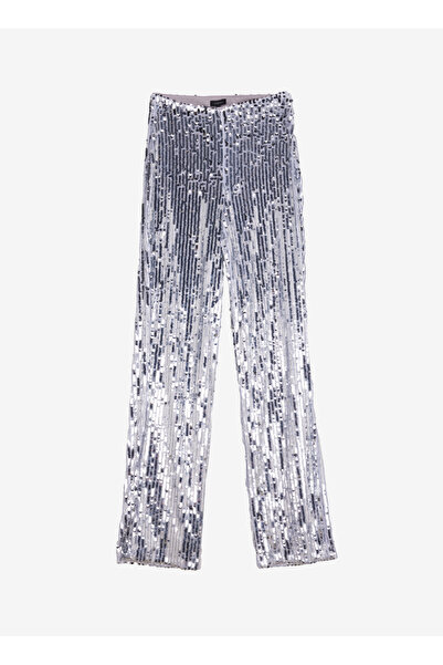 Fabrika Yüksek Bel Dökümlü Gümüş Kadın Pantolon F4WL-PNT0429