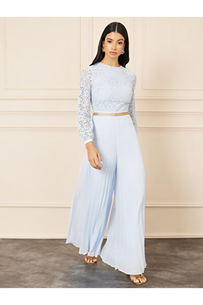 Styli Lace Waist Detail Pleated Wide Leg Jumpsuit