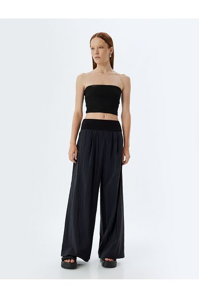 Koton High Waist Pocket Loose Fit Wide Leg Baggy Trousers