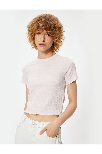 Koton Crew Neck Slim Fit Crop T-Shirt - Wrap, Short Sleeve