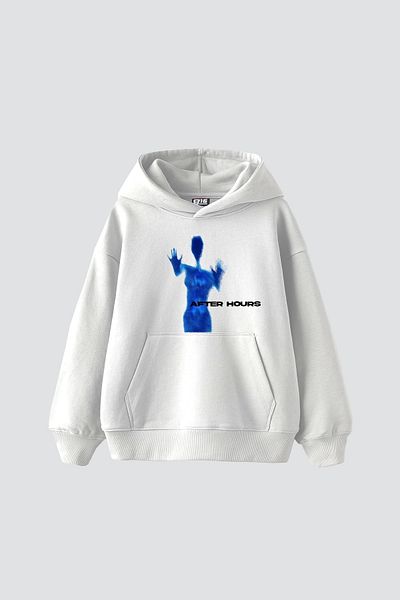 Sekizbiraltı After Hours Printed Oversize Unisex Premium White Hoodie