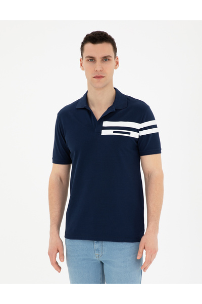 Pierre Cardin تي شيرت أزرق داكن بقصة ضيقة 50292570 -VR033