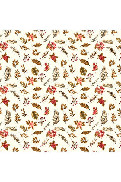 Razz Moda Leaf Patterned Ecru Colorful Digital Printed Tablecloth