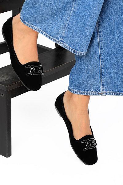 RENKLİBUTİK Women's Black Buckle Detailed Ballerina Flats Lightweight Comfortable Sole Casual Shoes