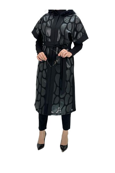 ottoman wear Black Hooded Leather Vest - Otw1108