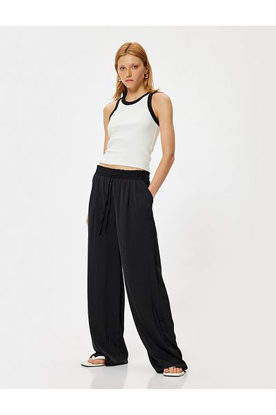 Koton Aerobin Fabric - Wide Leg, Elastic Waist, Tied Pocket Trousers