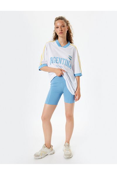 Koton Tricou sport supradimensionat cu mânecă scurtă cu decolteu în V cu imprimeu slogan
