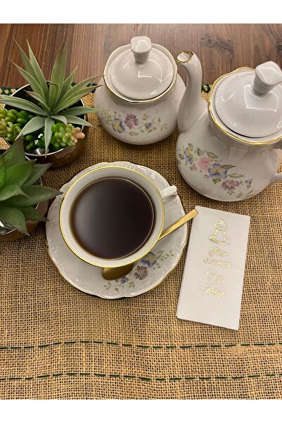 kidspartim منديل للاستمتاع بالشاي بعد الإفطار باللون الأبيض المطلي بالذهب مقا...