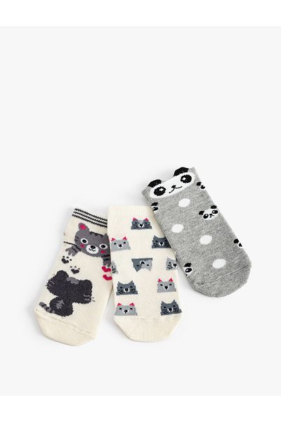 Koton Set de 3 șosete din amestec de bumbac cu model de pisici