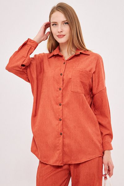 armonika Cămașă oversize, subțire, din velur, somon, cu buzunare ARM-24K001076