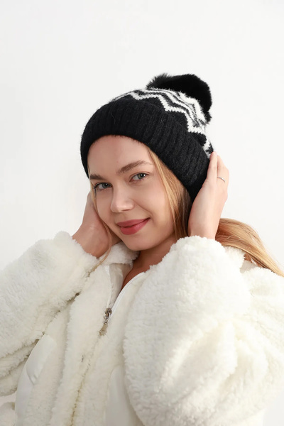 REMSA Rkş-19 Model Zigzag Patterned White Black Women's Beret