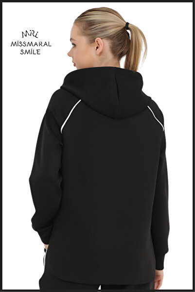 missmaral Γυναικεία μαύρη αθλητική φόρμα με κουκούλα Scuba με μανίκια Raglan Active Sports φούτερ