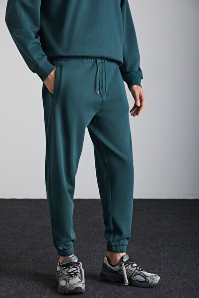 GRIMELANGE Kyoto Erkek Yumuşacık Kumaşlı Lastikli Paça Relaxed 3 Iplik Organik Pamuklu Yeşil Eşofman Altı