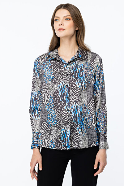 Ekol Kadın Desenli Düğmeli Bluz 2087 Siyah