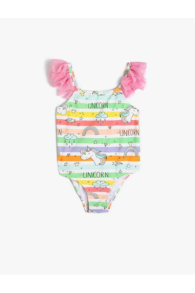 Koton Badeanzug mit Tülldetail und Einhorn-Print