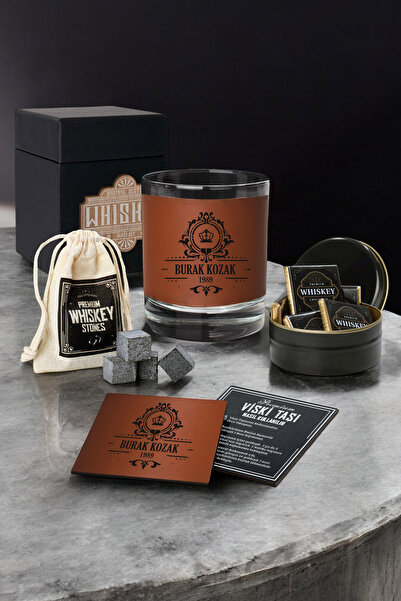 hediyemen Kişiye Özel Deri Kaplama Dumberten İsim ve Tarihli Viski Bardak Set...