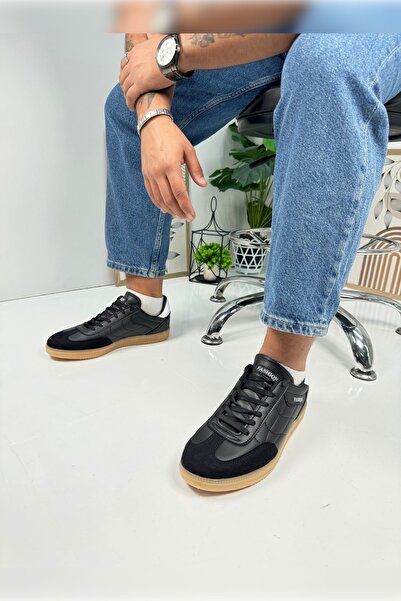 Allyup Black Tan Sneaker - Casual αθλητικά παπούτσια με λεπτομέρεια με κορδόν...
