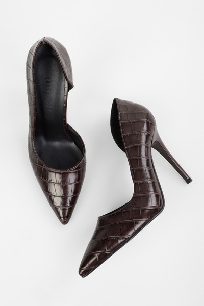 Shoeberry Dámské Massy Brown Crocodile Stiletto