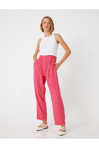 Koton Wide Leg Trousers with Elastic Waist and Tie Pockets