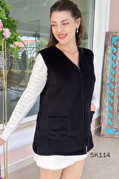 İnce Topuk Fleece Vest with Front Pockets 	 5K114