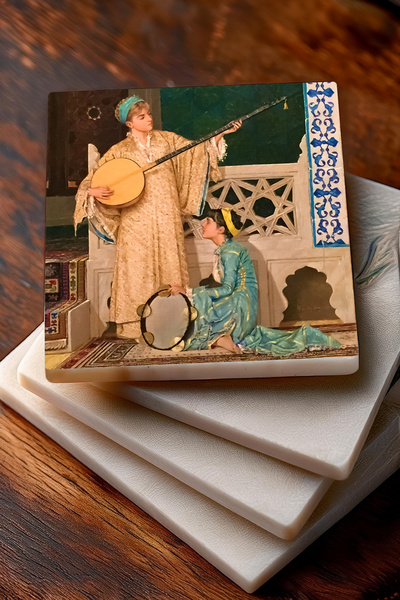 Pinecone Vintage Flower, Chess Game, Two Musician Girls Stone Coaster Protective Coaster Set of 4 10x10cm