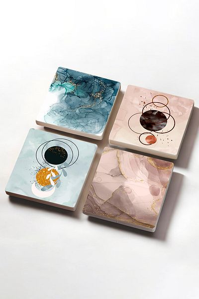 Pinecone Minimalist, Abstract Art Stone Coasters Desktop Protective Coasters Set of 4 10x10cm Sc448