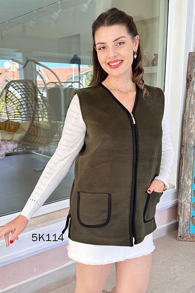 İnce Topuk Fleece Vest with Front Pockets 	 5K114