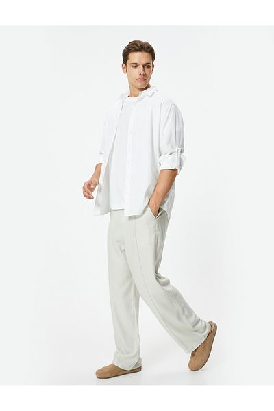 Koton Chinostoff aus Leinenmischung – Lockere Hose mit elastischem Bund, entspannter Passform und Taschendetail