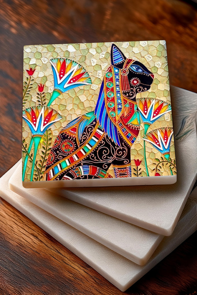 Pinecone قواعد أكواب حجرية من مصر القديمة، قواعد حماية لسطح المكتب مكونة من 4 قطع مقاس 10 × 10 سم