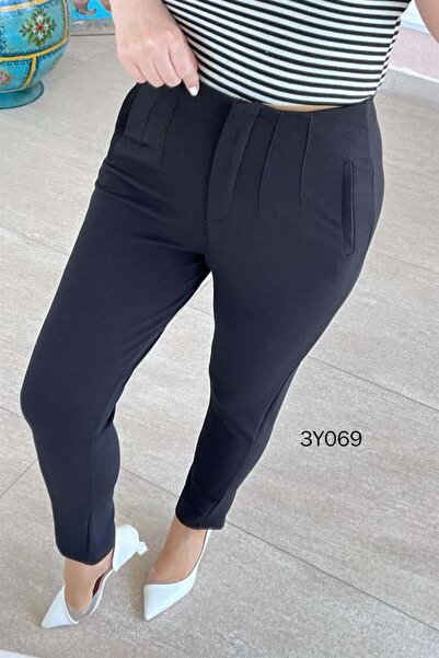 İnce Topuk Beli Pensli Full Likralı Krep Pantolon 3y069