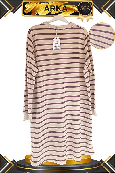 SCA Striped Long Cotton Tunic - Side Slit Detail