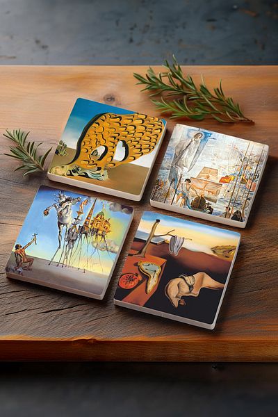 Pinecone Salvador Dalí Stone Coasters Desktop Protective Coasters 4 Piece Set 10x10cm Stone Coasters
