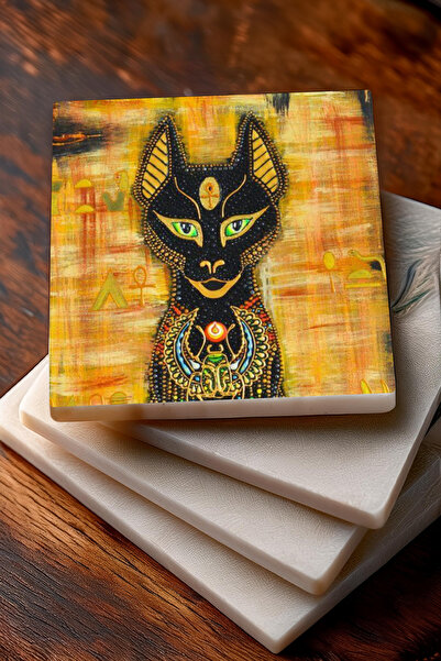 Pinecone فسيفساء سوتيريا، فسيفساء الفتاة الغجرية، مجموعة قواعد أكواب حجرية مصرية قديمة مكونة من 4 قطع 10 × 10 سم