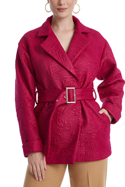 SERPİL Oversize Doku Desenli Kemerli Fuşya Mont 38837