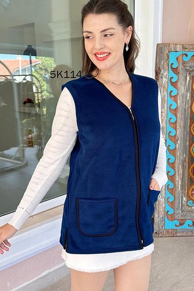 İnce Topuk Fleece Vest with Front Pockets 	 5K114