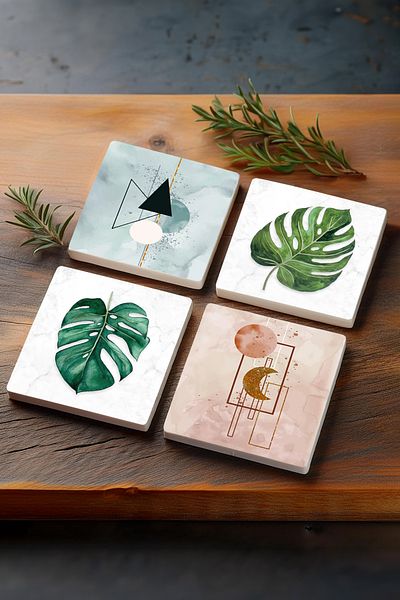 Pinecone خلاصة بسيطة، قواعد أكواب واقية لسطح المكتب مكونة من 4 قطع مقاس 10 × 10 سم Sc426