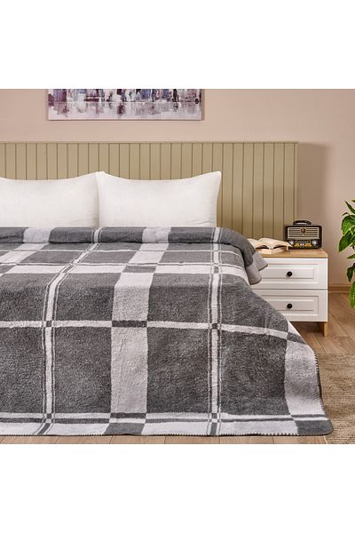 Evidea بطانية جيربيرا مزدوجة ناعمة - رمادي - 200x220 سم