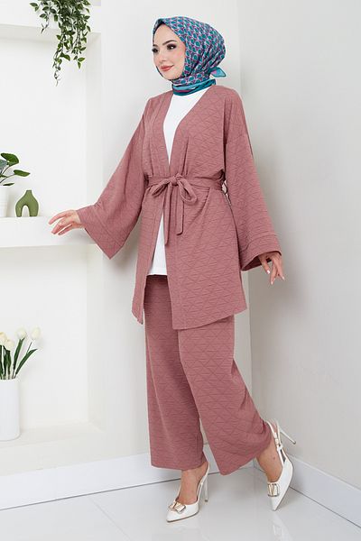 ModaMerve Dusty Rose Quilted Triple Set - 1814LNA1042-M