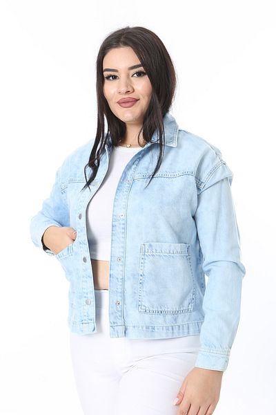 Şans Palton cămașă din denim cu efect de spălare albastru de mărime mare pentru femei 65N38383