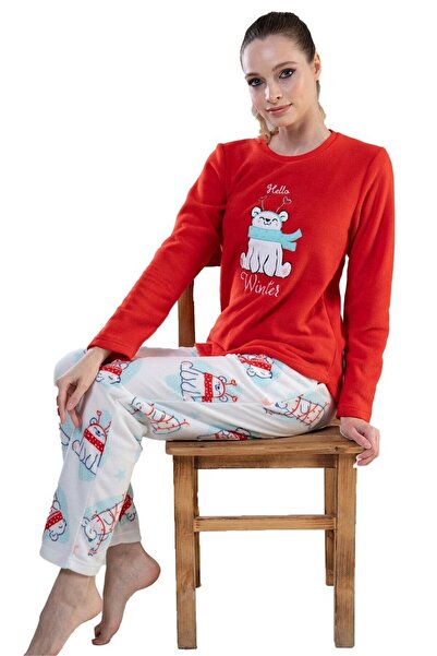 VİENETTA Vienetta Kadın Polar Uzun Kollu Pijama Takımı