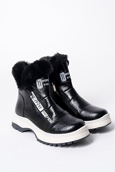 Aymer Yan Fermuarlı Siyah Rugan Kız Çocuk Bot