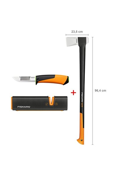 FiSKARS Yarma Baltası XXL-X27 + Bileyicili Ağır İş Bıçağı + Balta ve Bıçak Bileyici