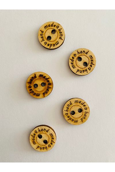 Kartopu Wooden Button with Hand Made Writing. 18mm. 5 Pieces. (Jacket, Cardigan, Blouse, Pants and Vest Button) Natural.