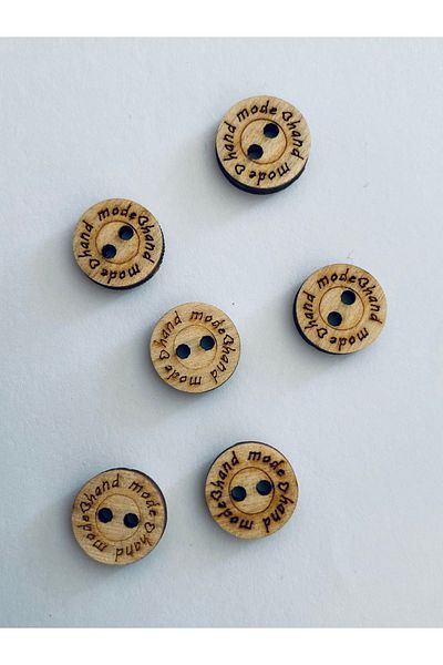 Kartopu Wooden Button with Hand Made Writing. 14mm. 6 Pieces. (Jacket, Cardigan, Blouse and Vest Button) Color: Natural.