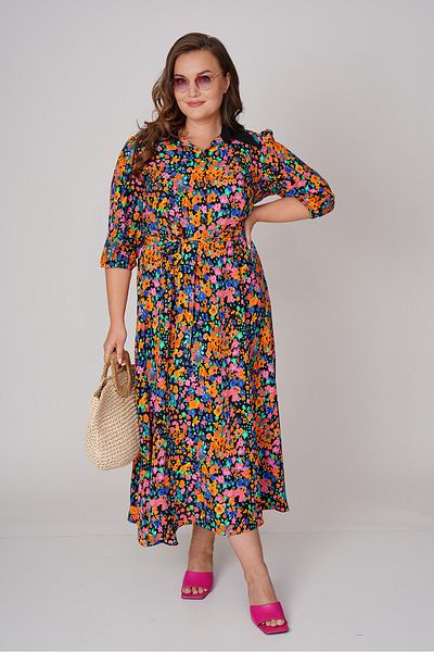 Büyük Moda Φόρεμα με καμπάνα - Γιακά και λουλουδάτο σχέδιο