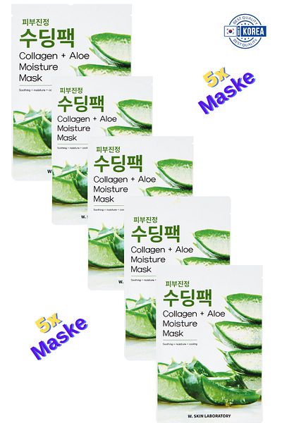 W. Skin Laboratory Collagen Aloe Moisture Mask Skin Nourishing Soothing Anti-Aging Moisturizer 22ml 5 Pieces