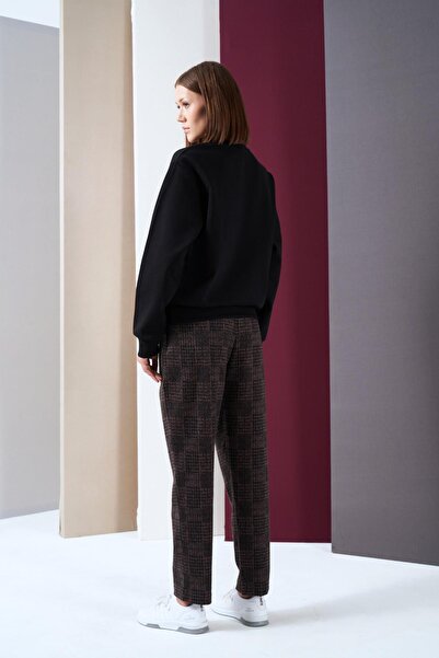 PJS Kadın Sıfır Yaka Ekose Pantolon İkili Takım