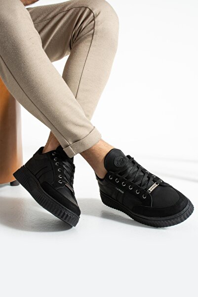 L.A Polo 509 Siyah Renk Siyah Tabanlı Bağcıklı Günlük Erkek Spor Ayakkabı