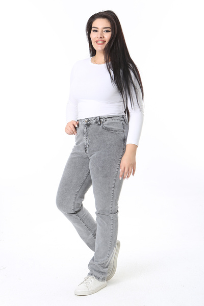 Şans Women's Large Size Gray Washing Effect 5 Pocket Lycra Jeans 65N38393
